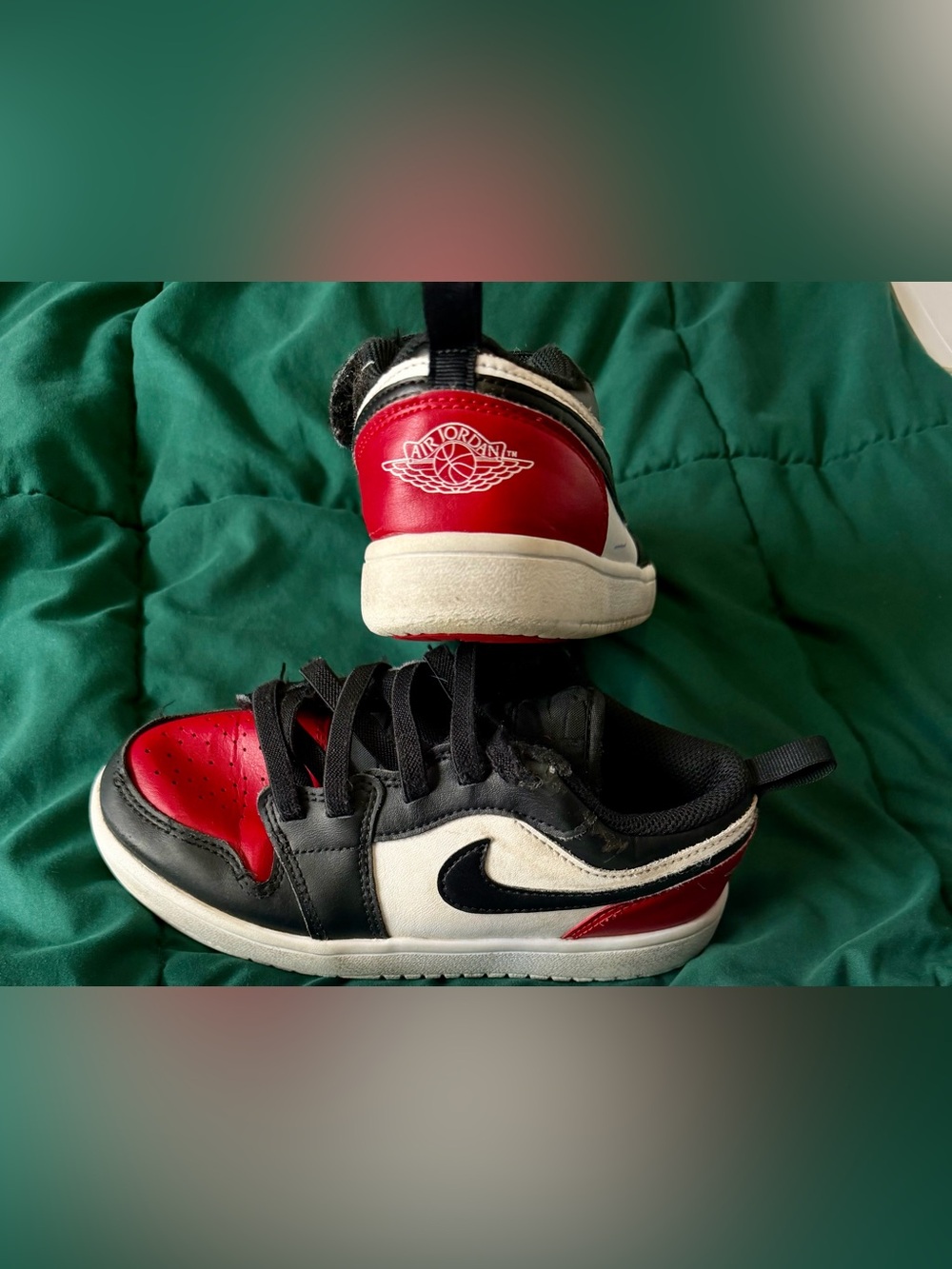 Jordan Kids Low Top Sneakers in Black, Red, and White